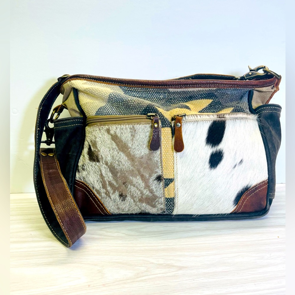 MYRA BAG Shoulder cowhide Bag purse, Two Side Pockets.